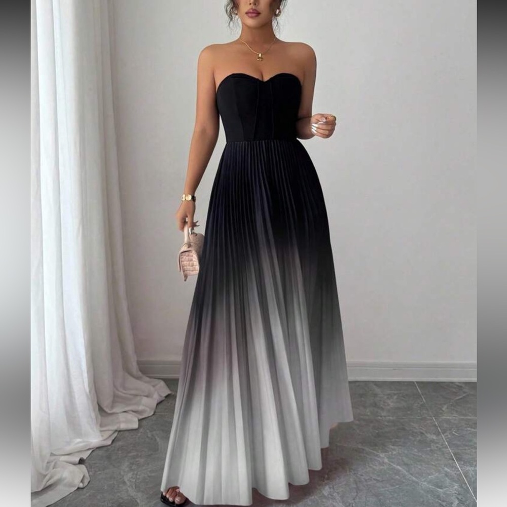 Elegant Black and Gray Ombre Strapless Dress